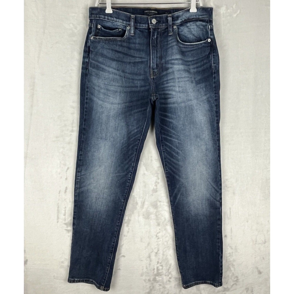 LUCKY BRAND Jeans Men 34x32 Blue Wash 121 Slim Straight Stretch Tapered Whisker